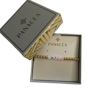 Panacea “I Love You” Beaded Stretch Bracelet Gold - NEW